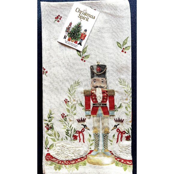 NUTCRACKER CHRISTMAS Dish Kitchen Towel Set 2 Red Jacket Embroidered Swans NICE - Picture 6 of 10